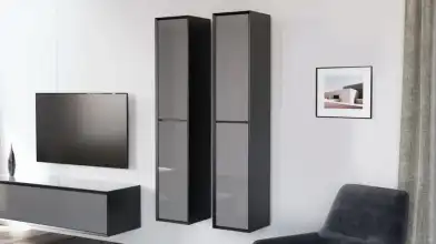 Шкаф навесной двухдверный, вертикальный Glass, цвет Черный + Серый фото - 5 - превью