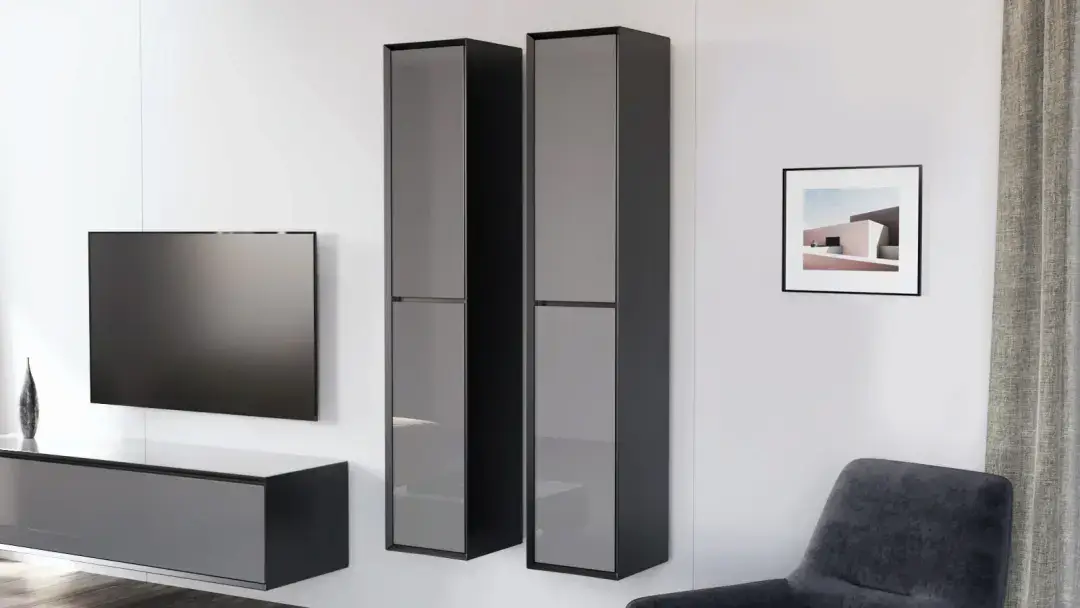 Шкаф навесной двухдверный, вертикальный Glass, цвет Черный + Серый фото - 5 - большое изображение