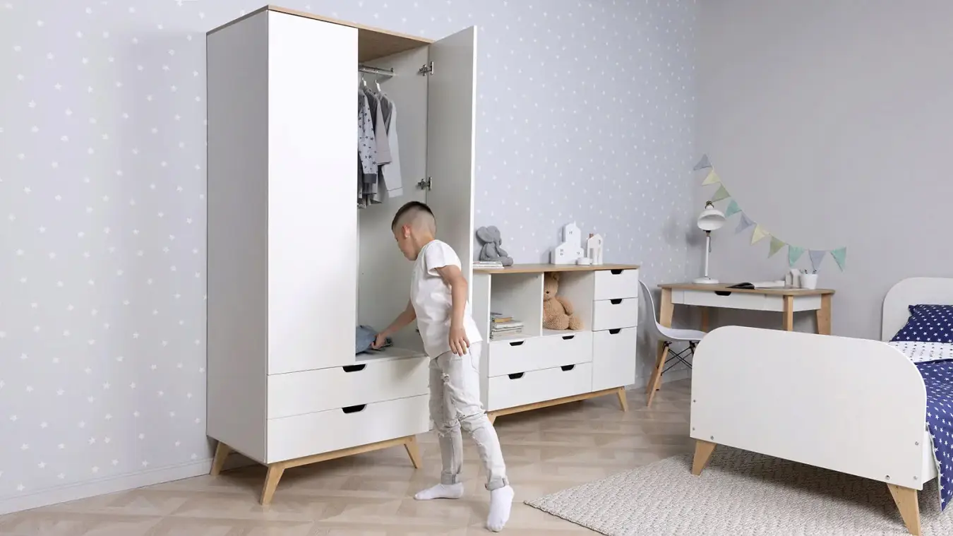 Шкаф двухдверный Villy, цвет Белый+Дуб фото - 1 - большое изображение